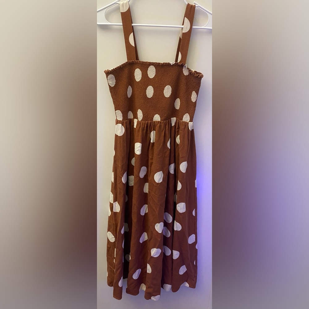 Blu Pepper Brown and White linen Scoop Neck Midi Sundress